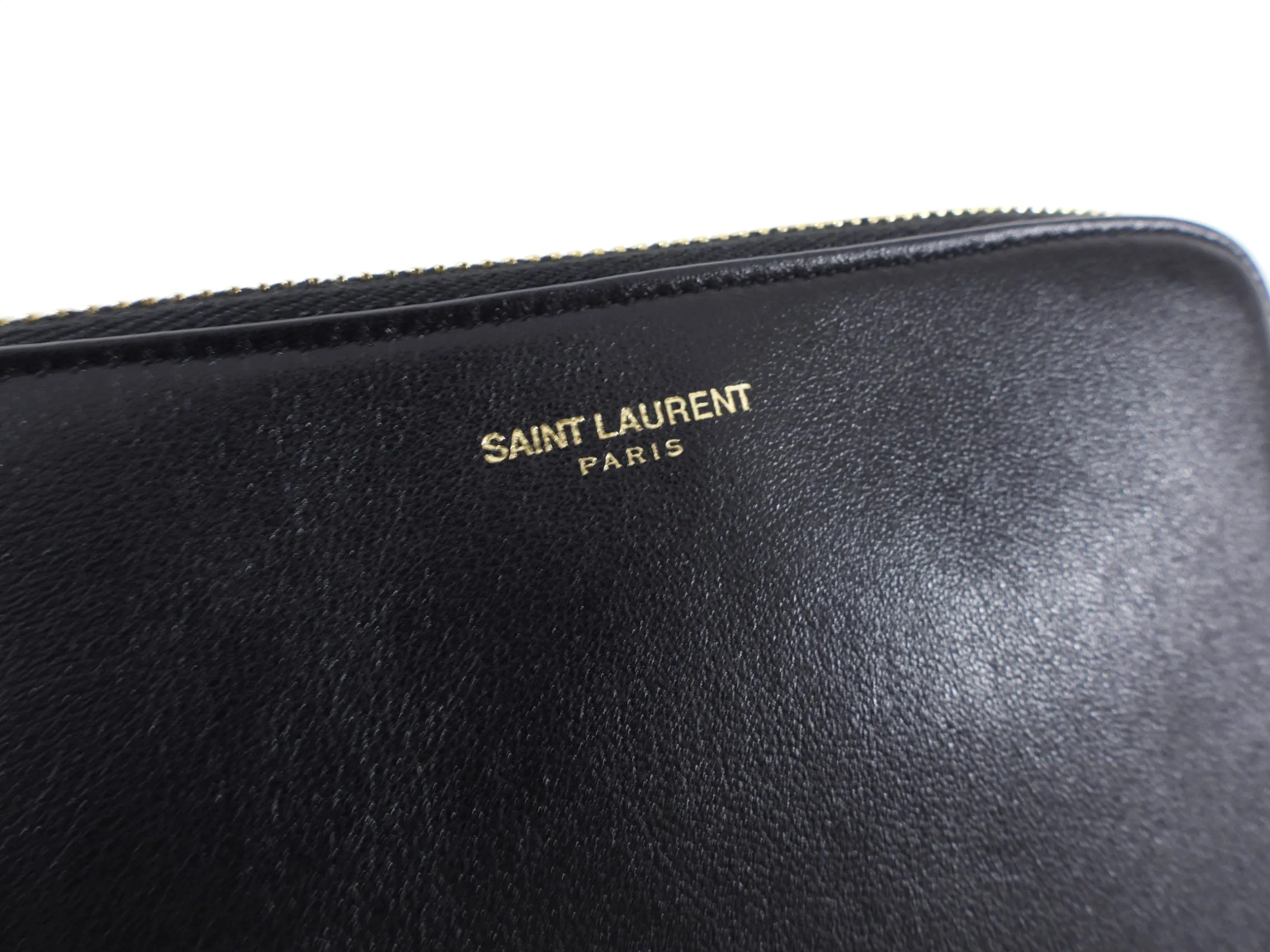 Saint Laurent Small Black Leather Cosmetic Accessory Pouch Bag