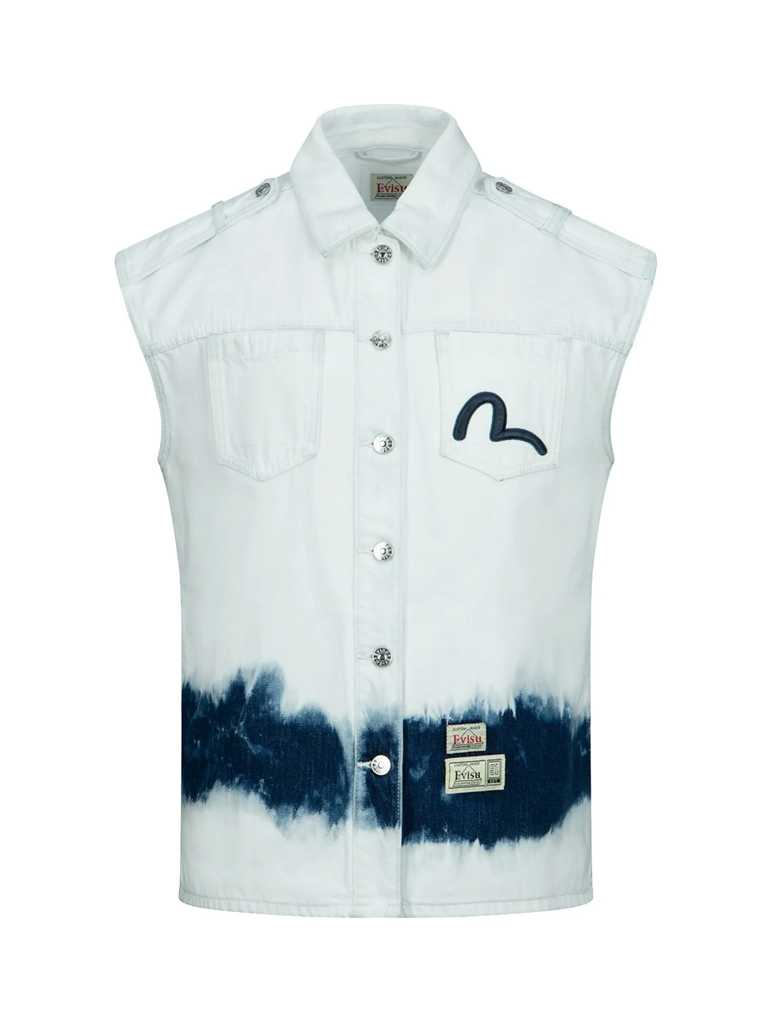 Seagull Embroidery Tie-bleach Denim Vest Jacket