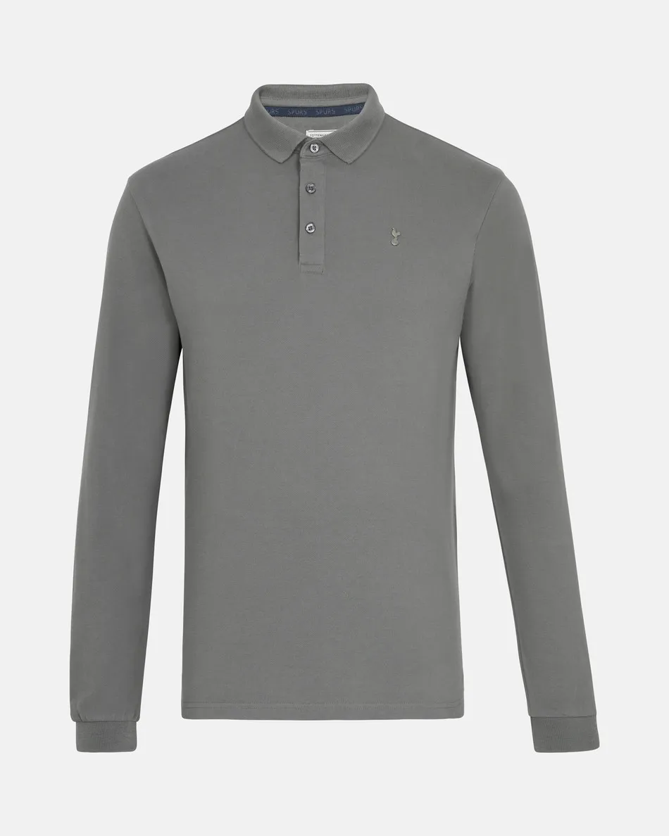 Spurs Mens Grey Cotton Pique Long Sleeve Polo