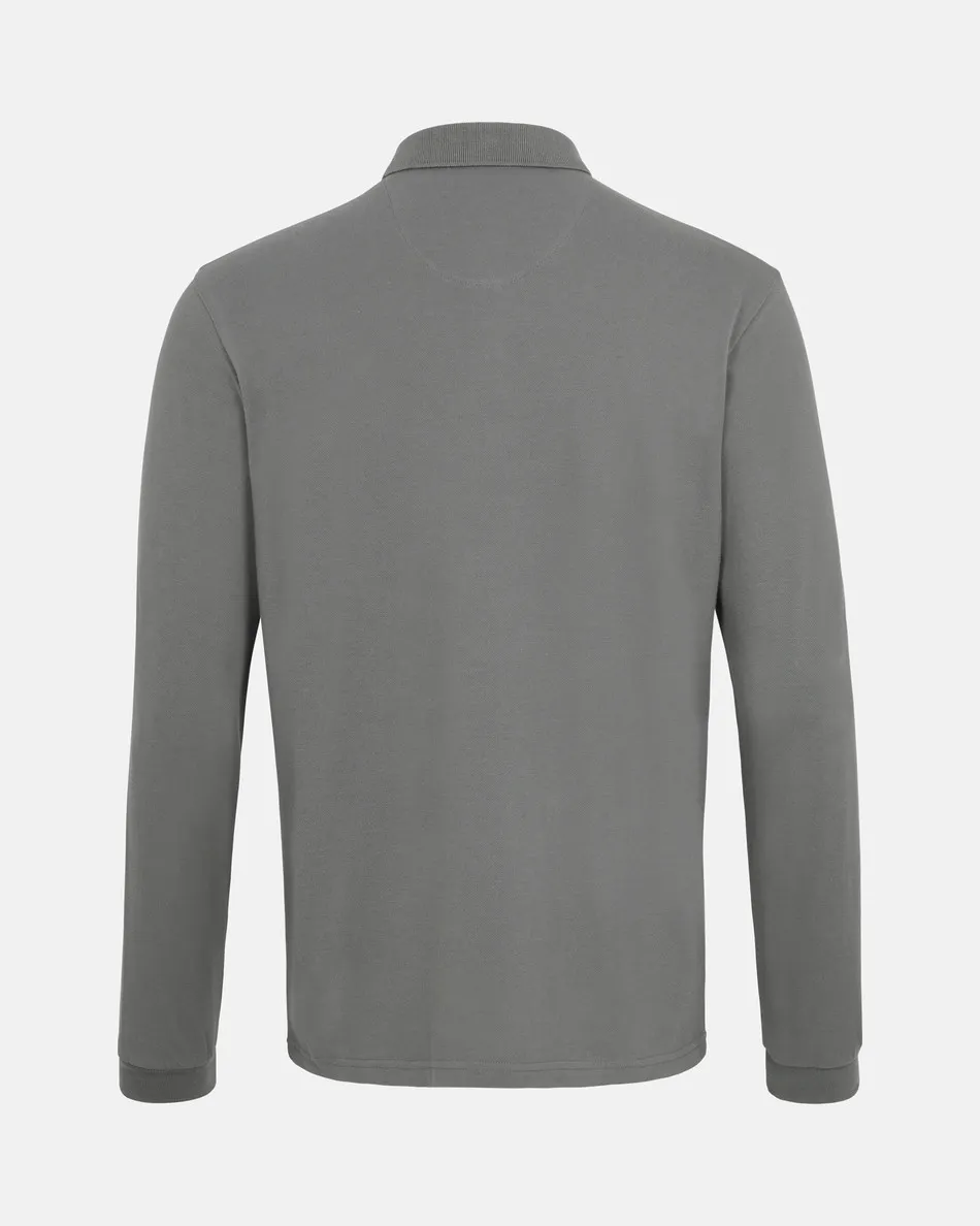 Spurs Mens Grey Cotton Pique Long Sleeve Polo