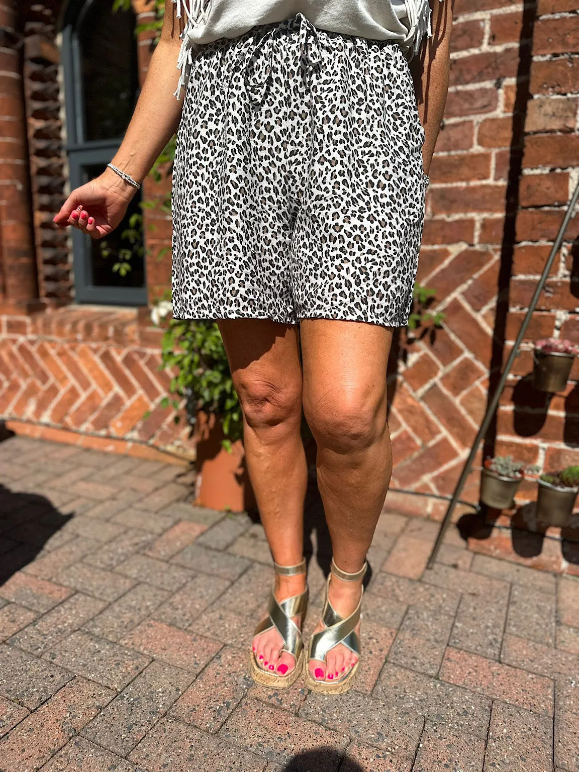 Stone Leopard Drawstring Shorts Kirsty