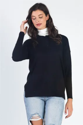 Tasha Apparel Button Up Collar Neck Long Sleeve Knit Top