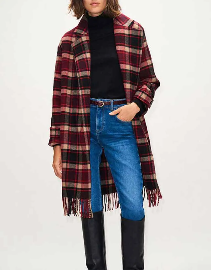 The Drowning Jill Halfpenny Checked Coat | Jodie Fringed Coat | Ujackets