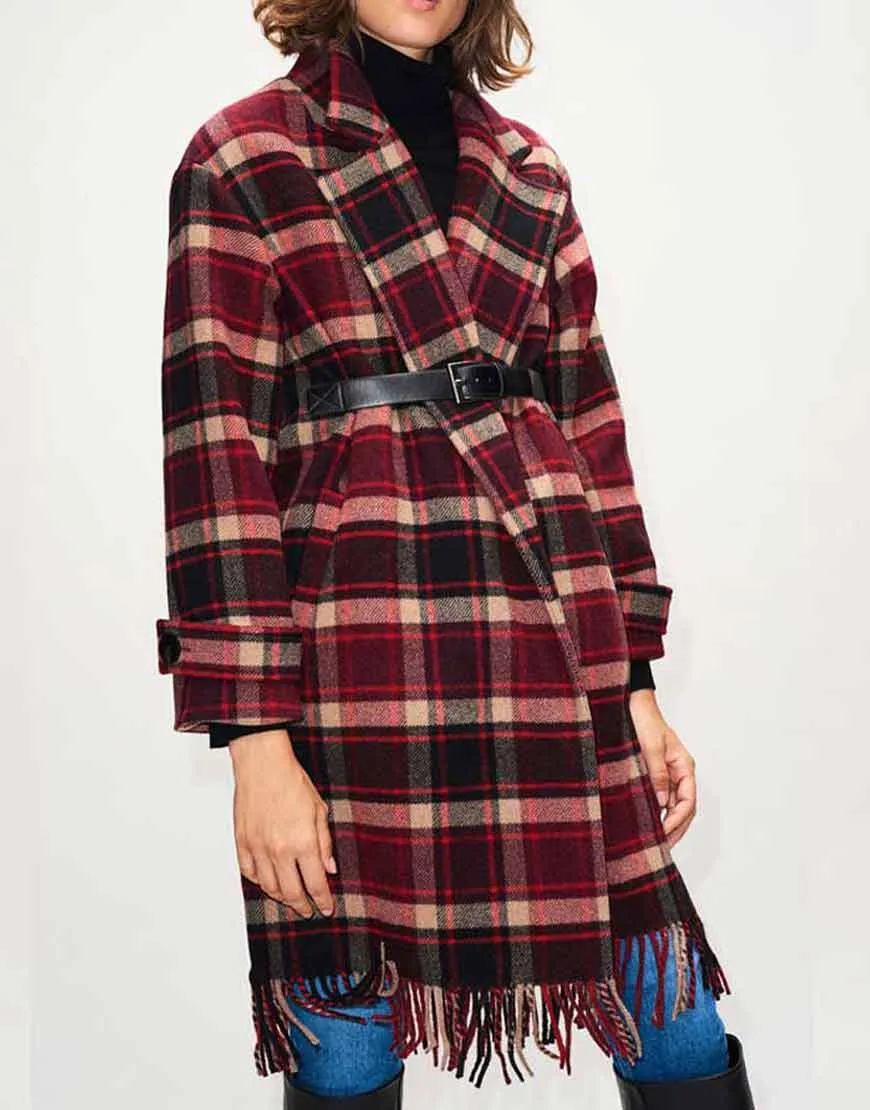 The Drowning Jill Halfpenny Checked Coat | Jodie Fringed Coat | Ujackets