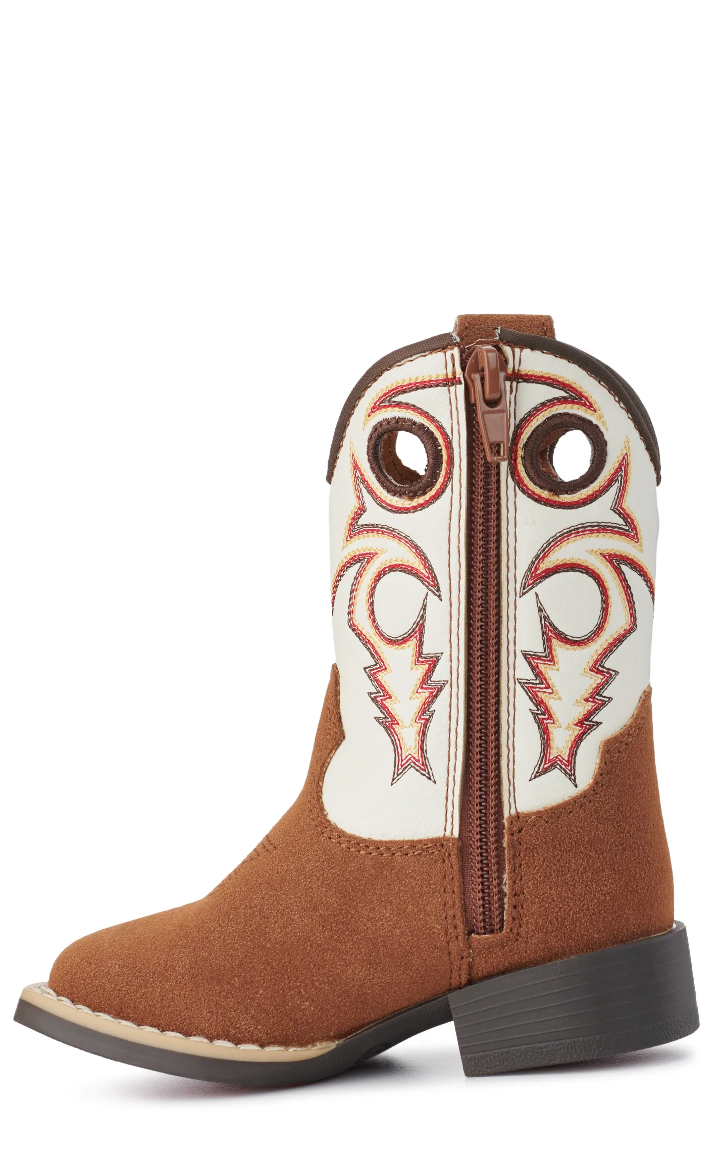 Twister Toddler Boys Trey White and Brown Roughout Wide Square Toe Cowboy Boots