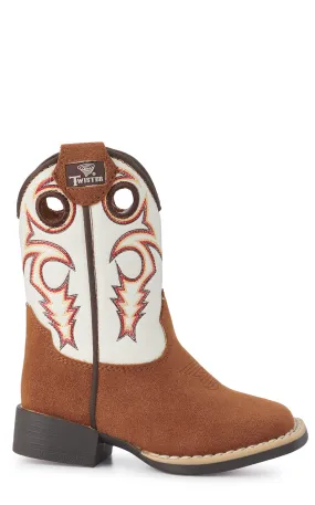 Twister Toddler Boys Trey White and Brown Roughout Wide Square Toe Cowboy Boots