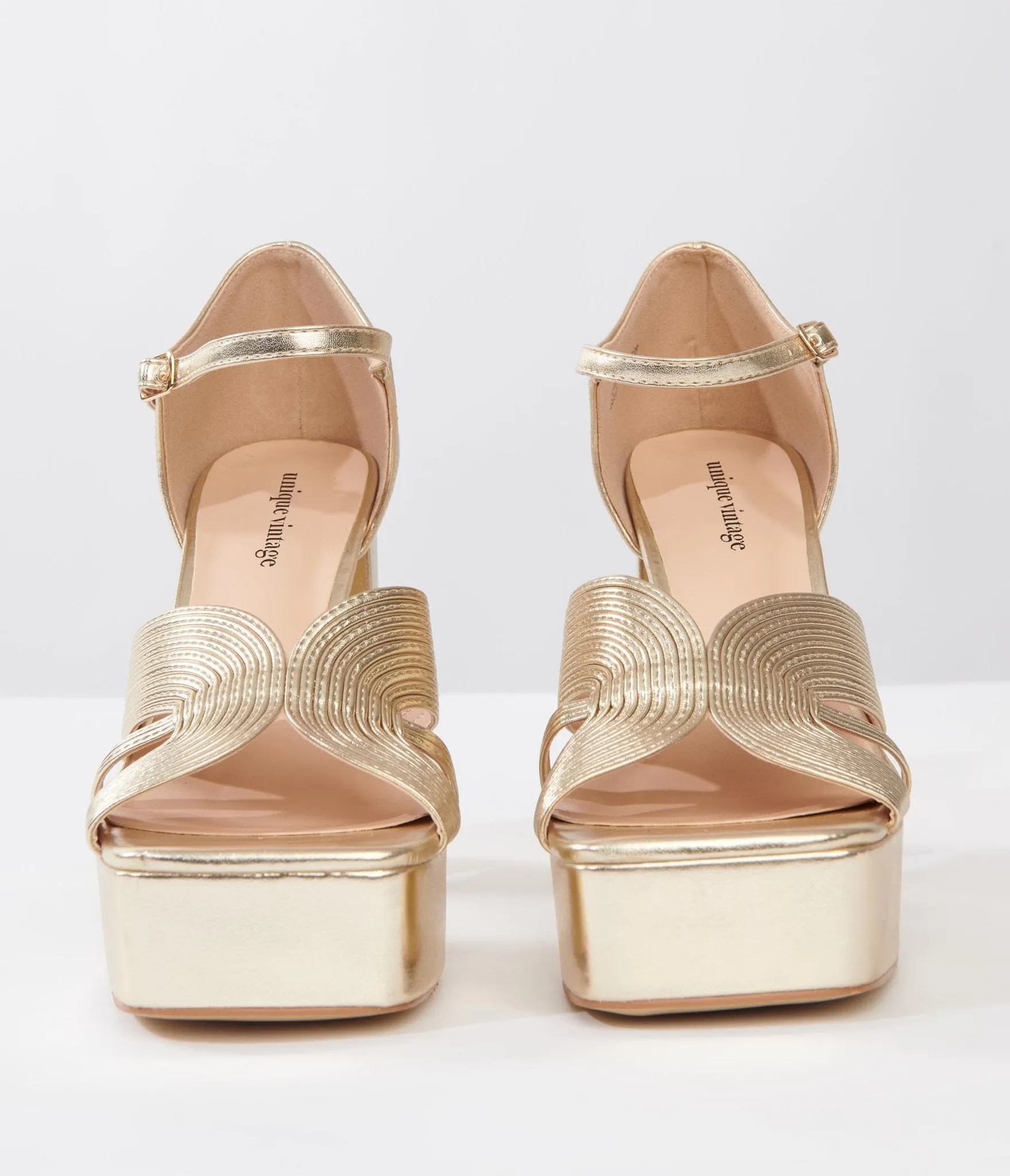 Unique Vintage Gold Deco Platform Heels