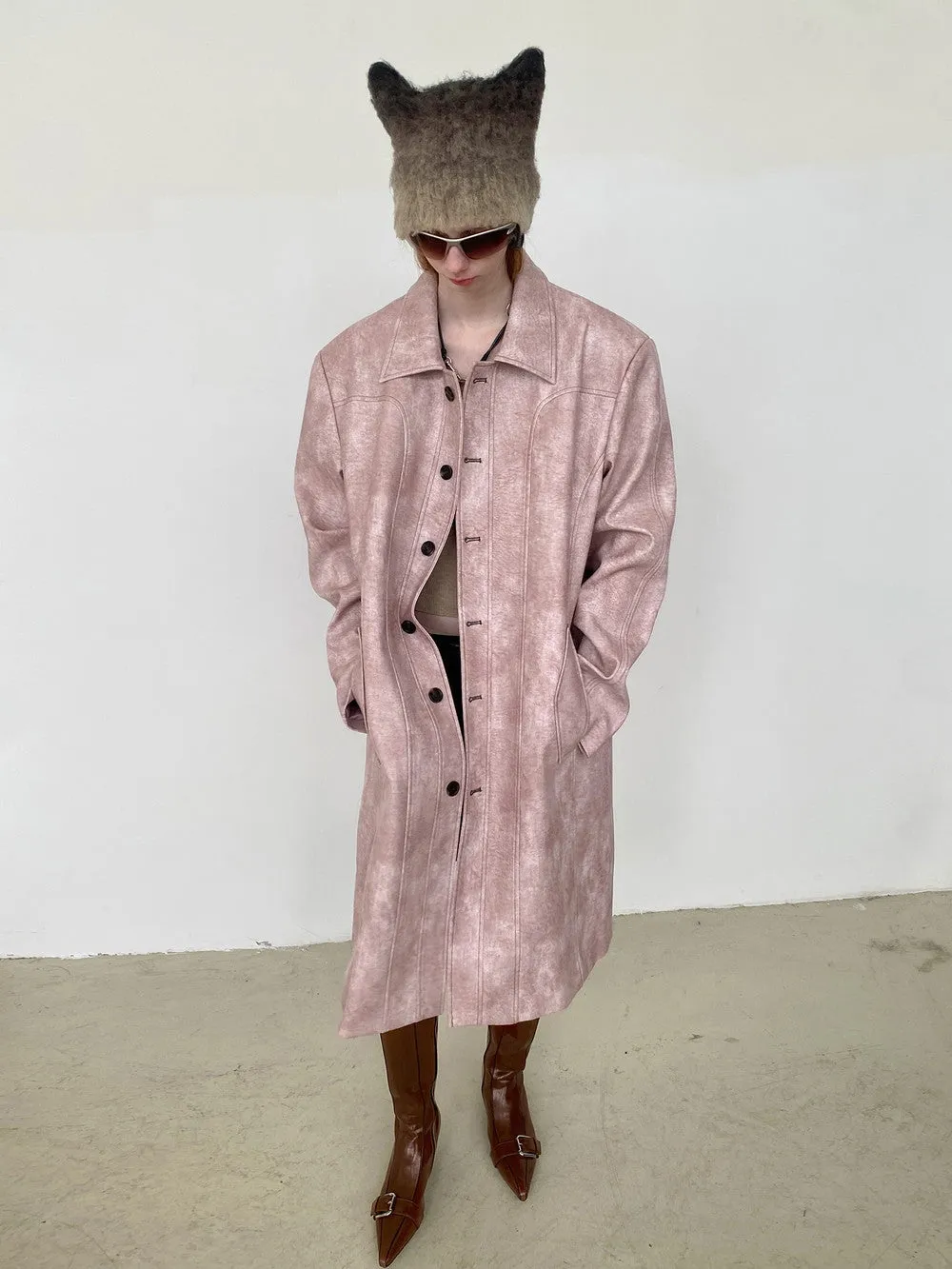 Unisex Leather Vintage Speckled Cool Long-Coat