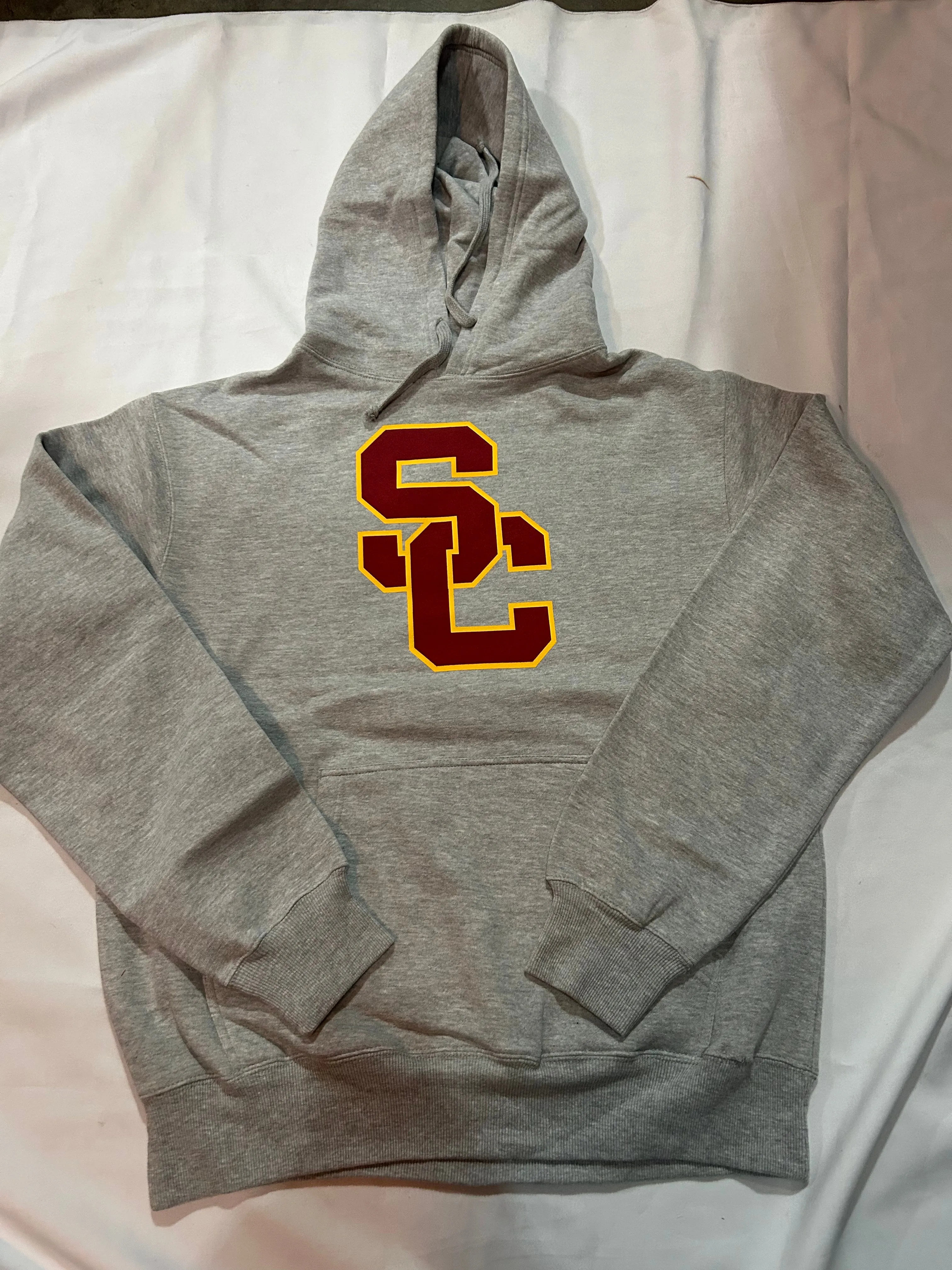 USC Trojans Authentic Apparel Heather Grey Pullover Hoodie Men Size with Logo at Back Panel