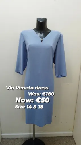 V3602 Via Veneto Shift dress with jewel detail- blue