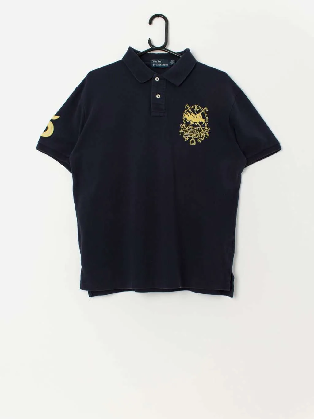 Vintage Polo by Ralph Lauren navy polo with 1967 International Challenge PRL-NYC logo – Large