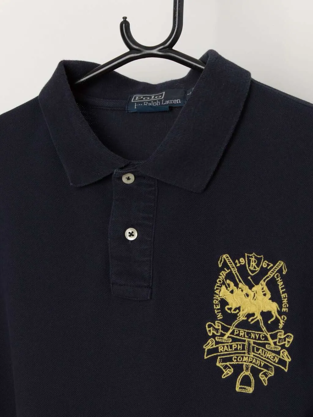 Vintage Polo by Ralph Lauren navy polo with 1967 International Challenge PRL-NYC logo – Large