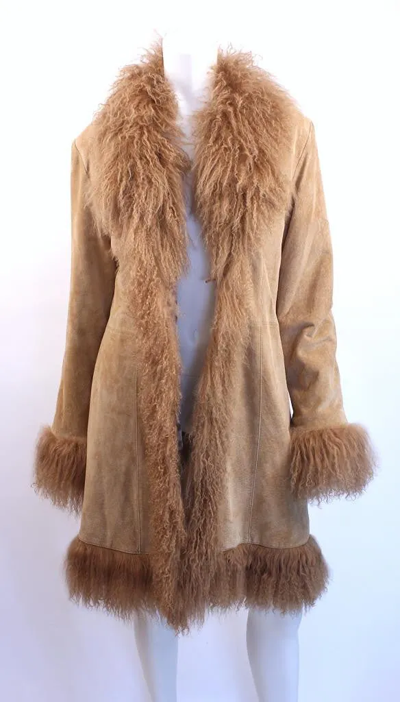 Vintage Suede & Mongolian Lamb Fur Coat