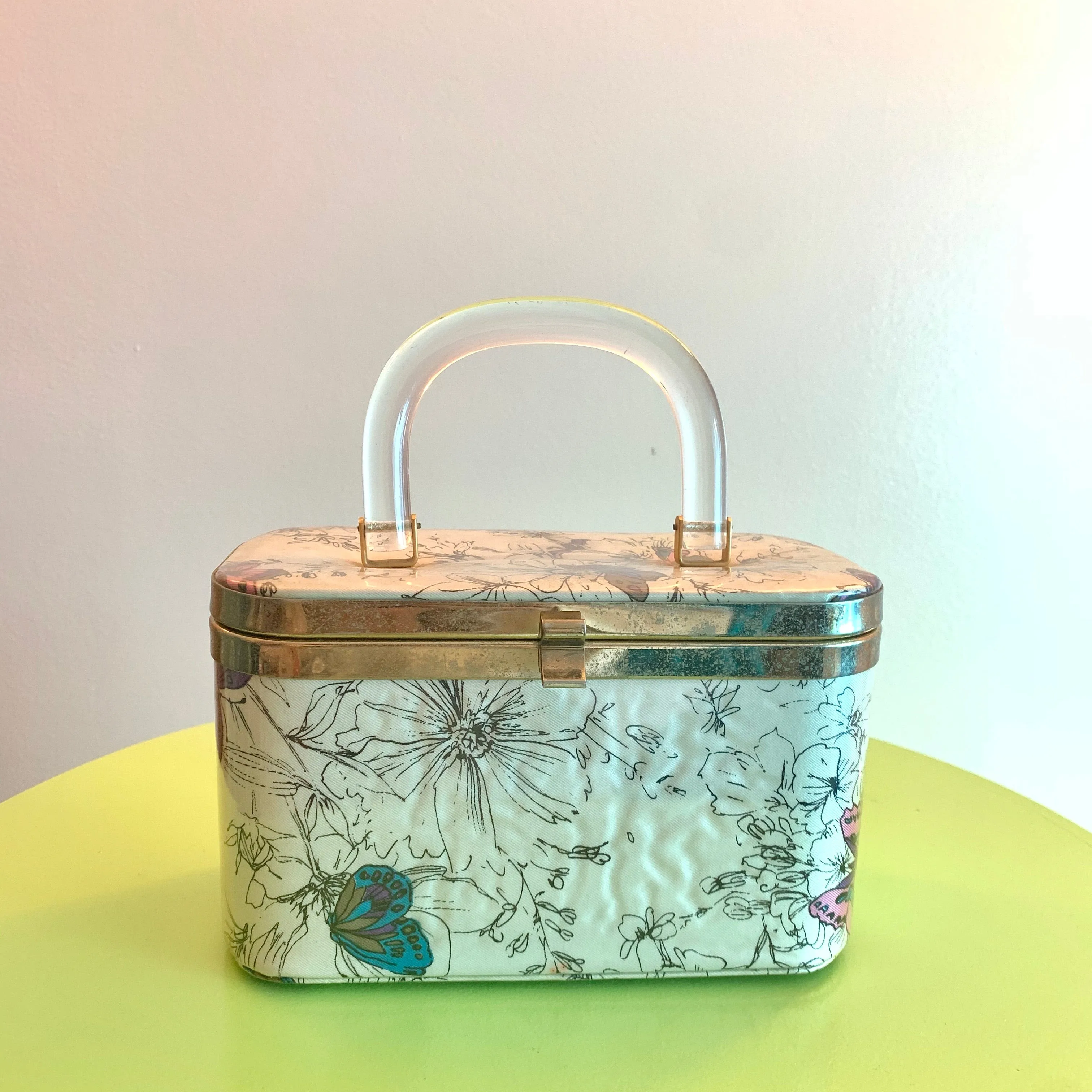 Vinyl covered satin lucite box bag