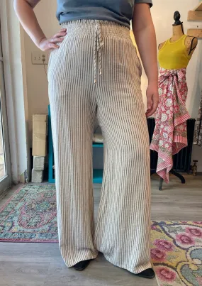 Wide Leg Striped Linen Blend Pant