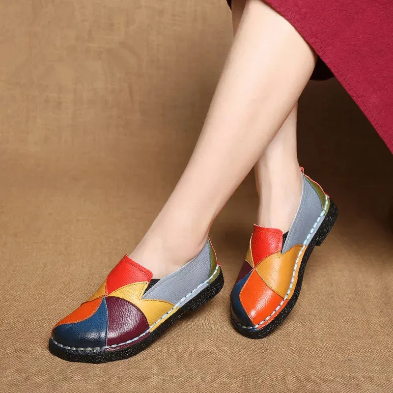 Woman Shoes Flats Genuine Leather Loafers Mixed Colorful Non Slip