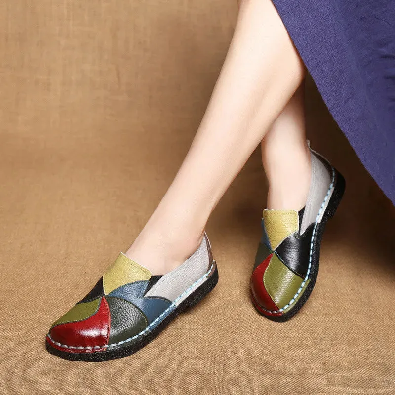 Woman Shoes Flats Genuine Leather Loafers Mixed Colorful Non Slip