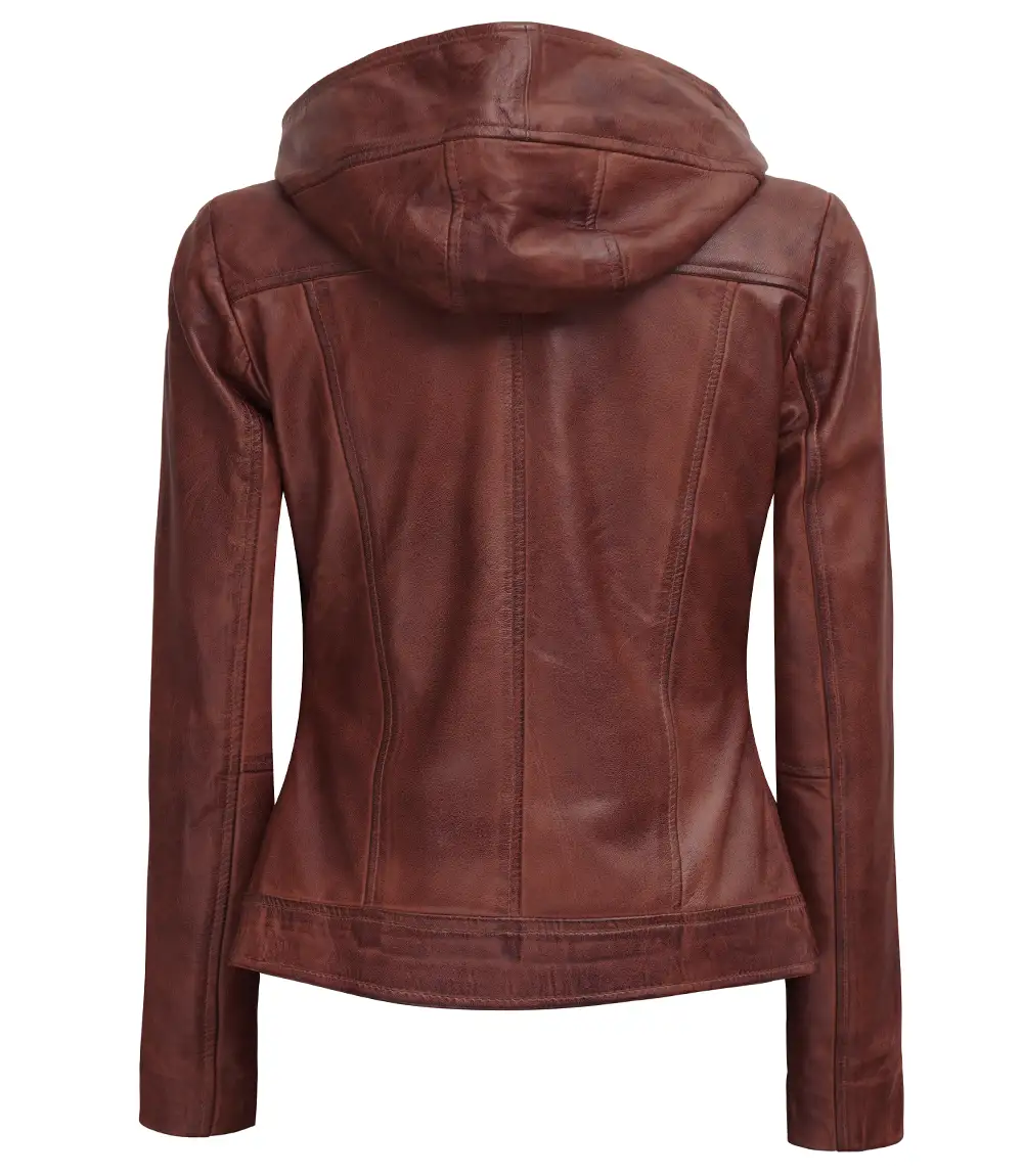 Women's Asymmetrical Motorcycle Leather Jacket with Hood