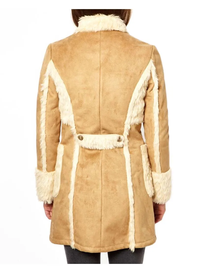 Women's Leather Shearling Camel Brown Coat - UJackets