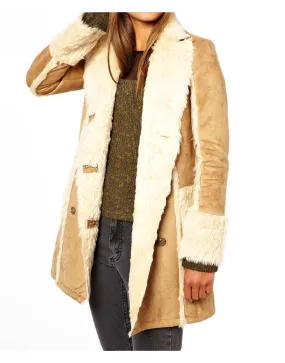 Women's Leather Shearling Camel Brown Coat - UJackets