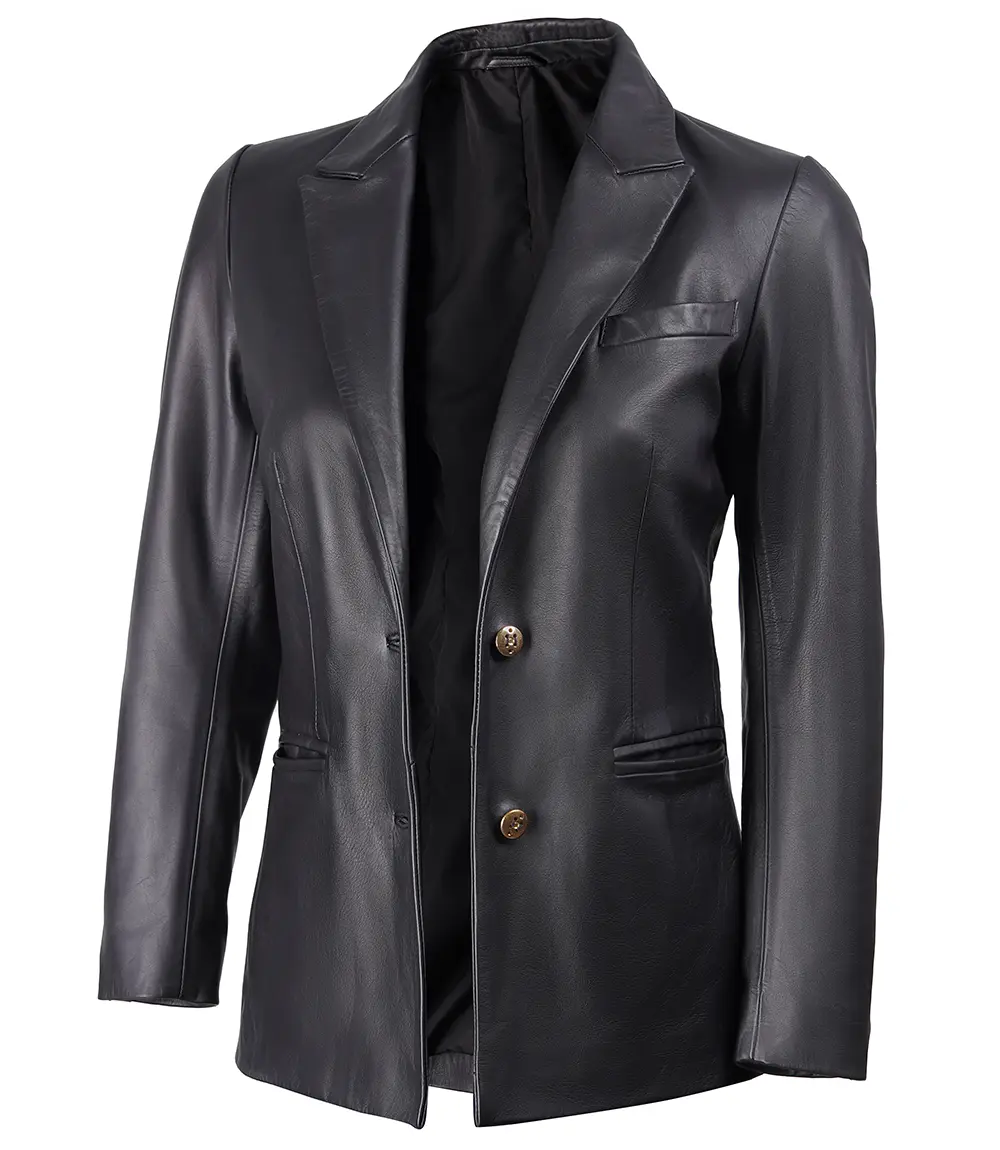 Women's Premium Black Leather Blazer Jacket