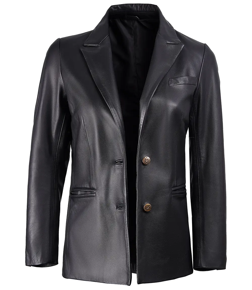 Women's Premium Black Leather Blazer Jacket