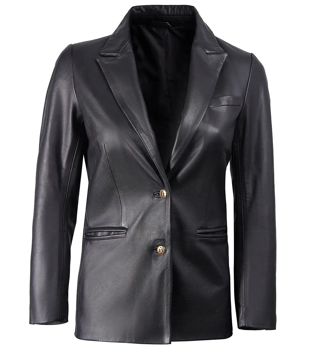 Women's Premium Black Leather Blazer Jacket