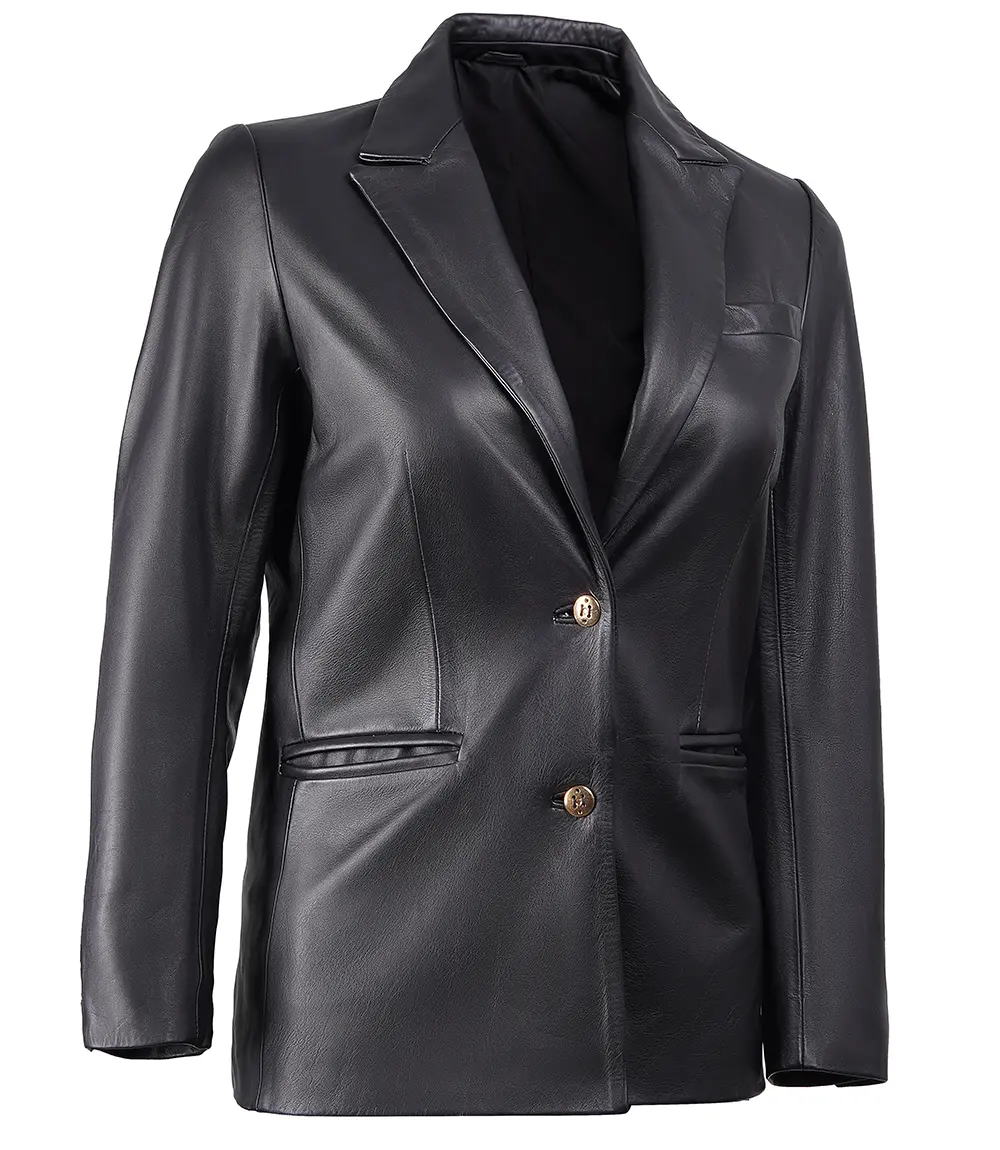 Women's Premium Black Leather Blazer Jacket