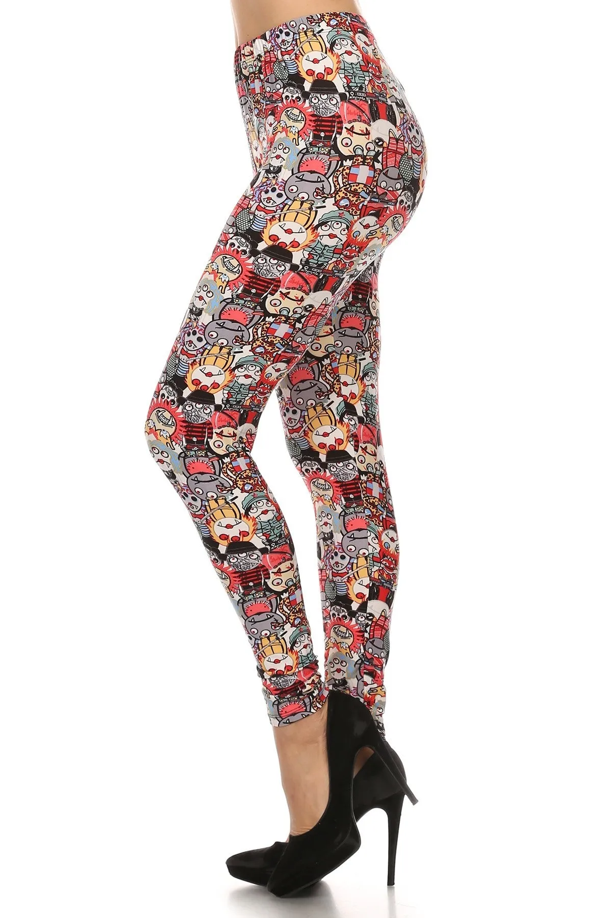 Women's 3 X 5X Monster Cartoon Pattern Printed Leggings