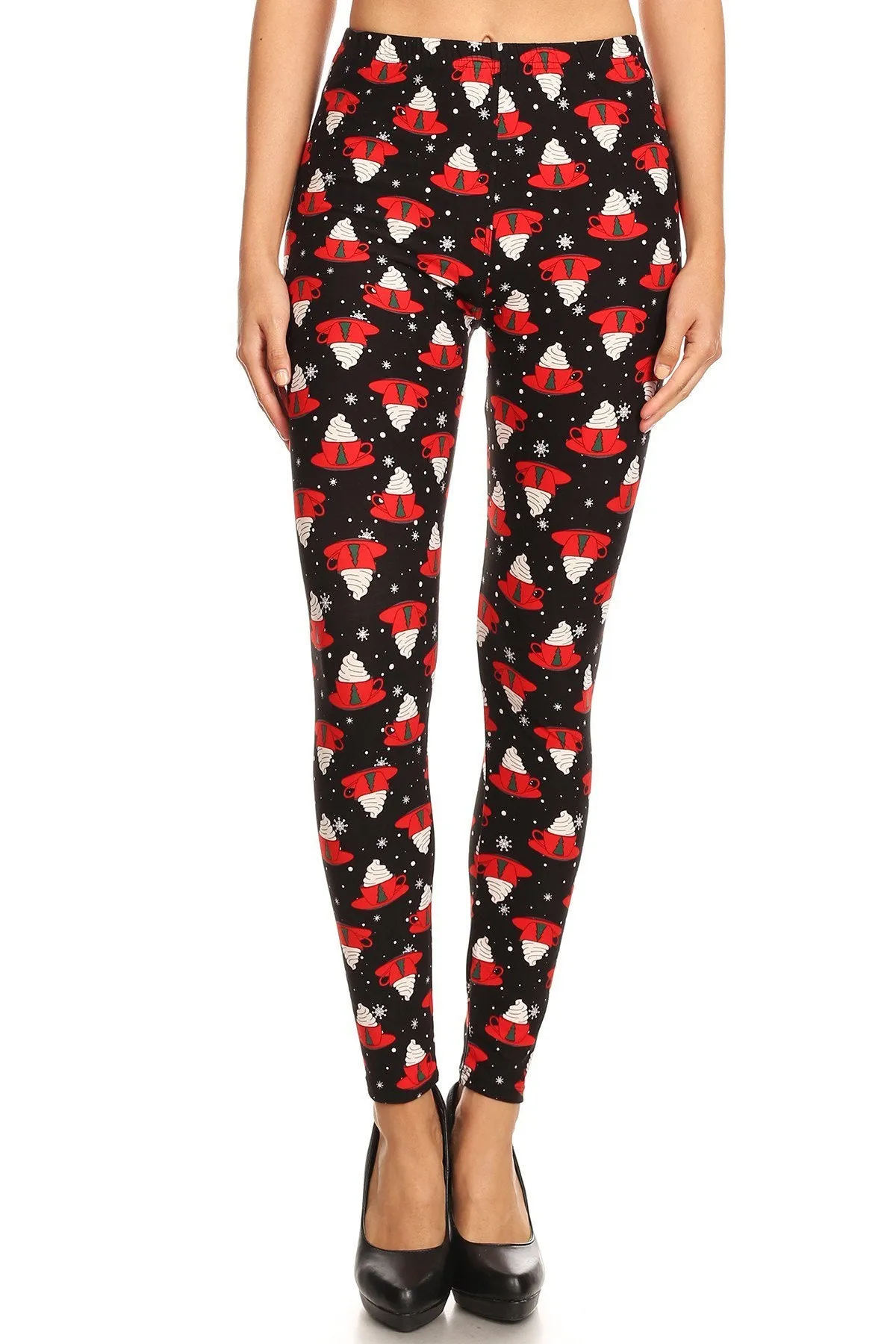 Women's 3X 5X Christmas Coffee Mug Pattern Printed Leggings