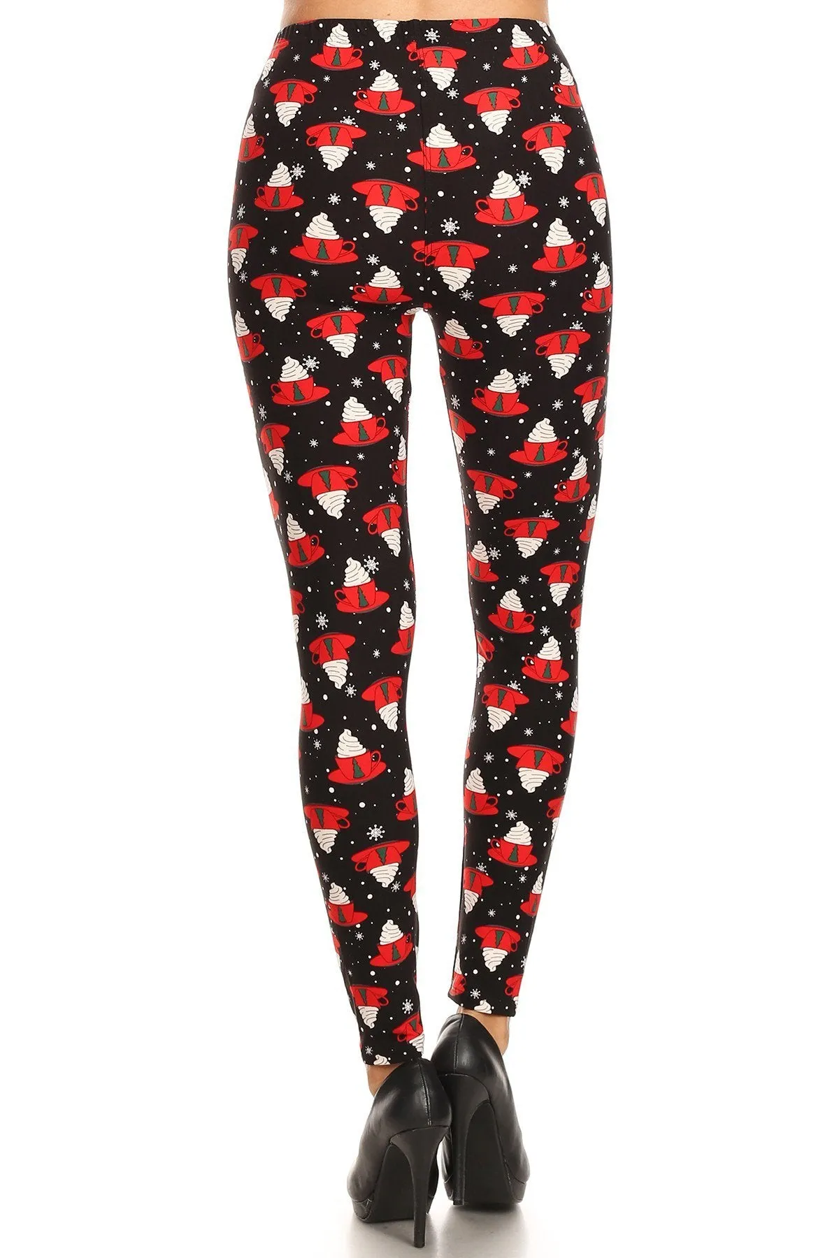 Women's 3X 5X Christmas Coffee Mug Pattern Printed Leggings