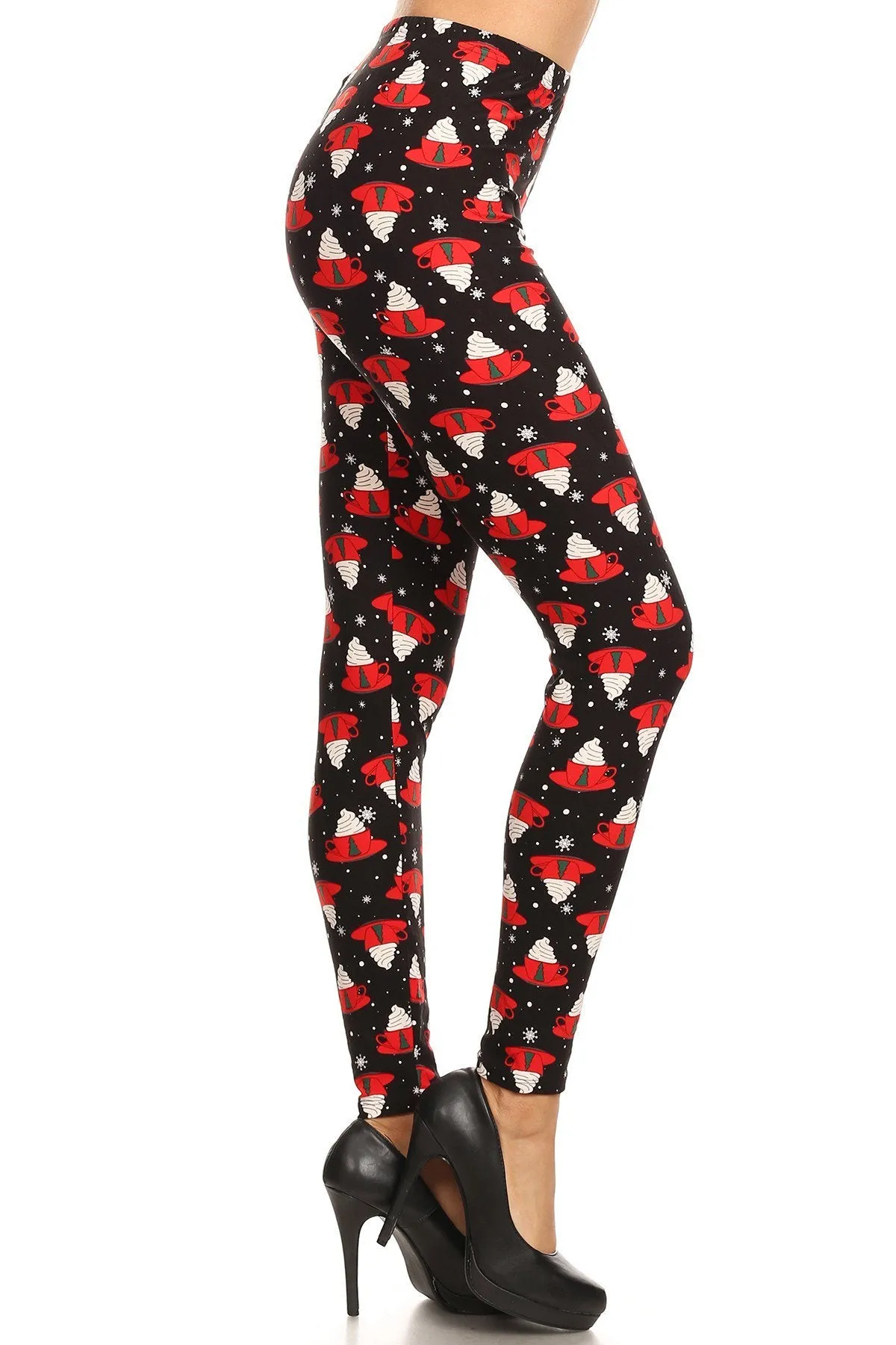 Women's 3X 5X Christmas Coffee Mug Pattern Printed Leggings