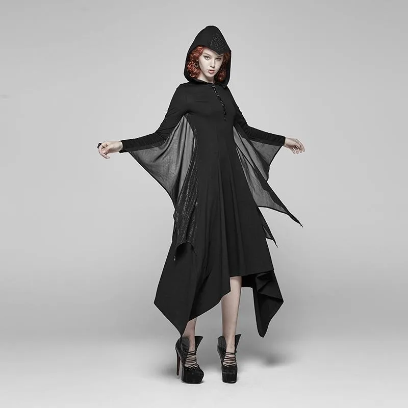 Women's Goth Flare Long Sleeve Iregular Maxi Dress With Hood