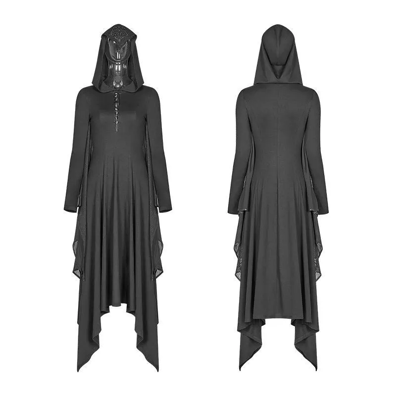 Women's Goth Flare Long Sleeve Iregular Maxi Dress With Hood