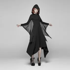 Women's Goth Flare Long Sleeve Iregular Maxi Dress With Hood