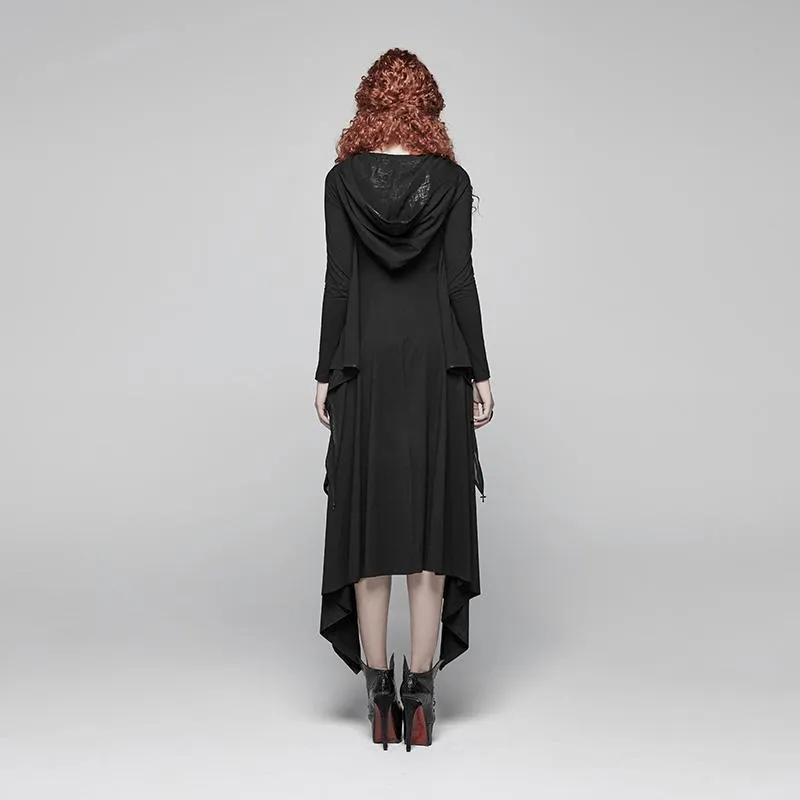 Women's Goth Flare Long Sleeve Iregular Maxi Dress With Hood