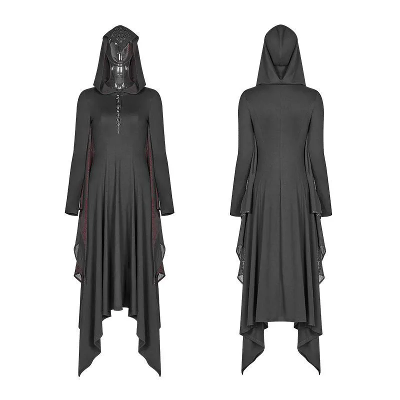 Women's Goth Flare Long Sleeve Iregular Maxi Dress With Hood