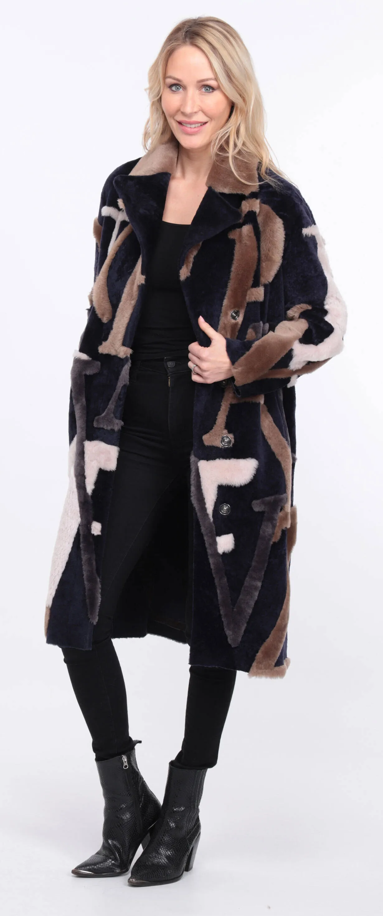 Women's navy/beige starle sheepskin coat