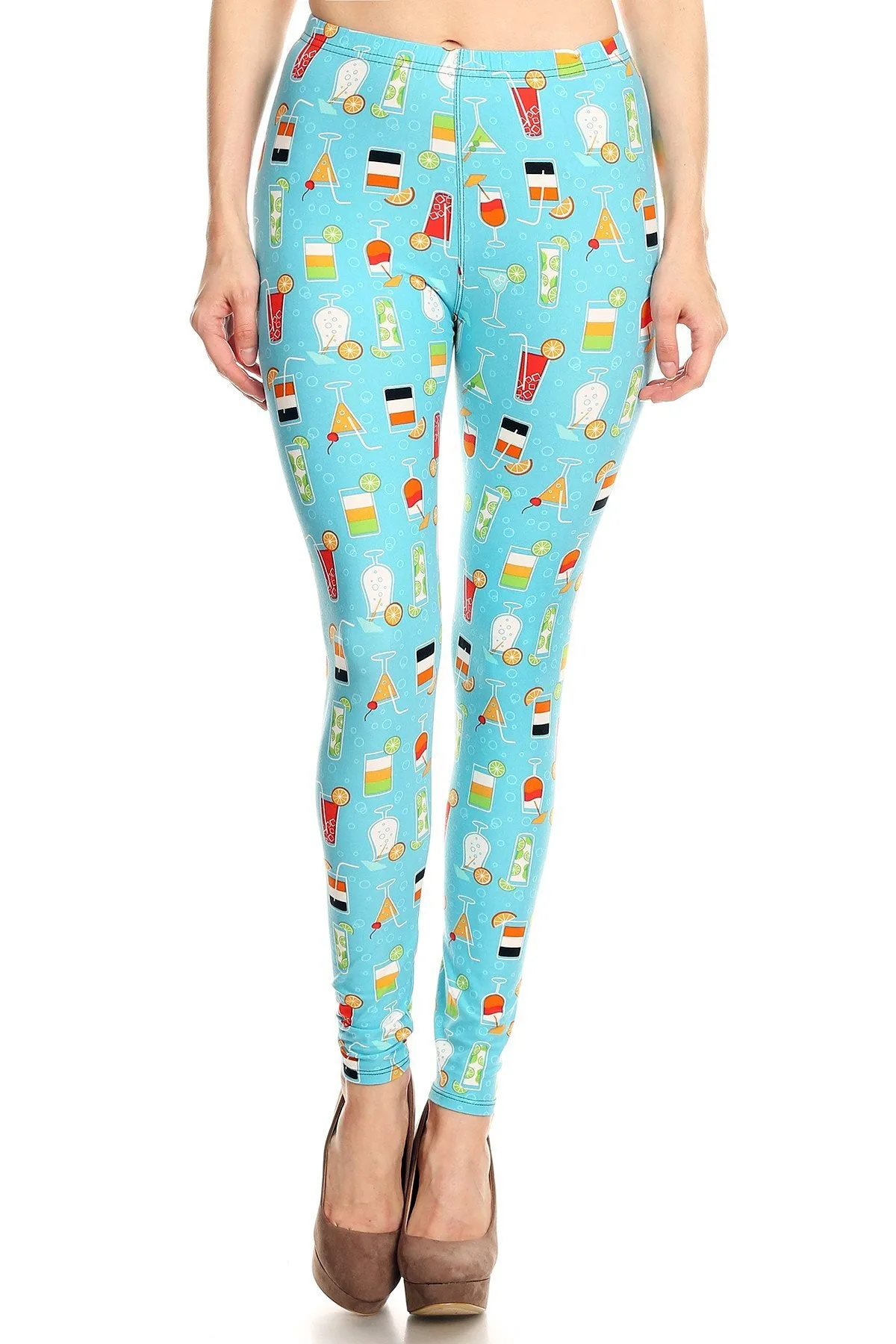 Women's Plus Colorful Cocktail Beverage Pattern Printed Leggings