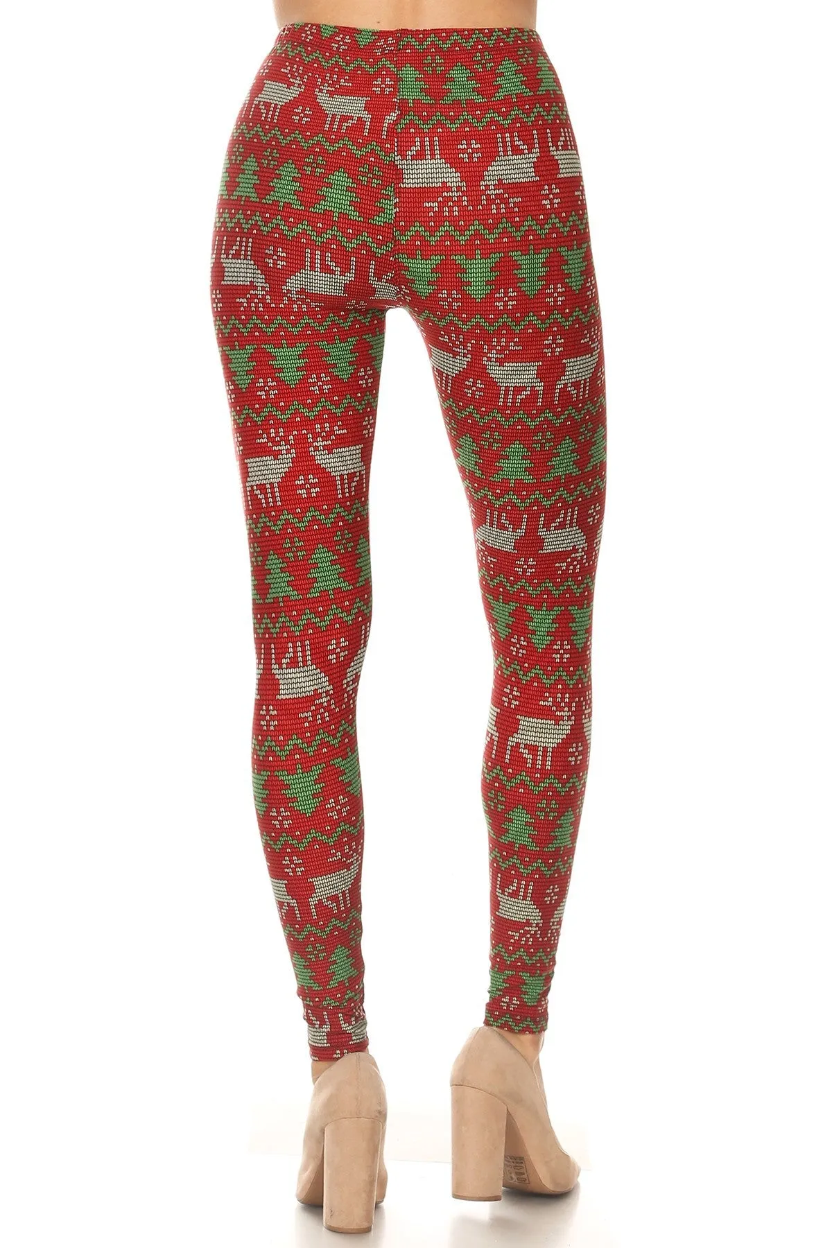 Women's Regular Christmas Red Green Reindeer Pattern Printed Leggings