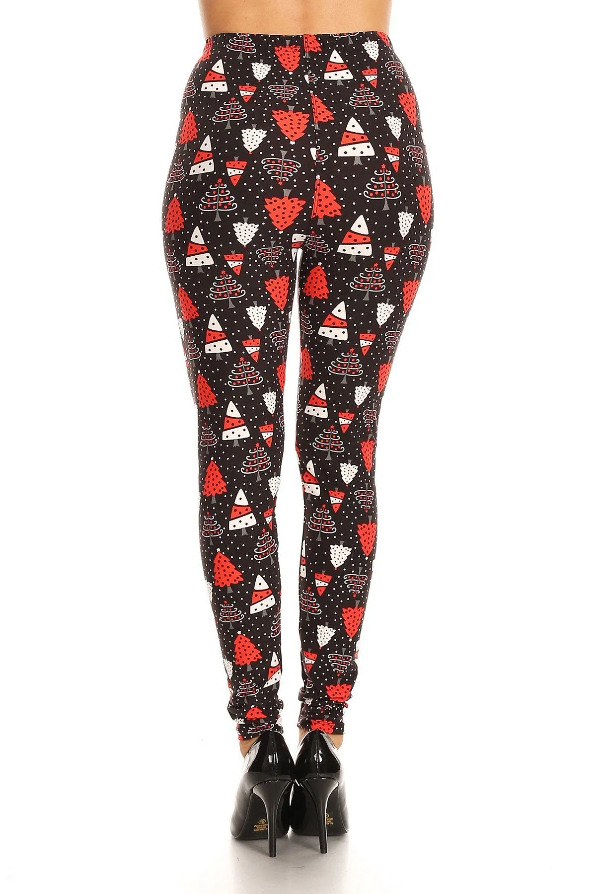 Women's Regular Red White Christmas Tree Pattern Printed Leggings