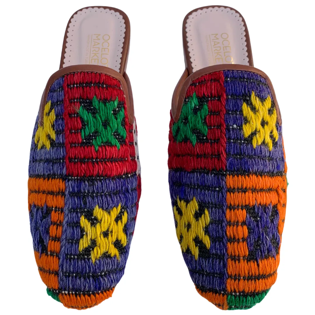 Women's Turkish Kilim Mules | Multicolor Pattern