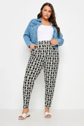 YOURS Curve Black Geometric Print Double Pleat Harem Trousers