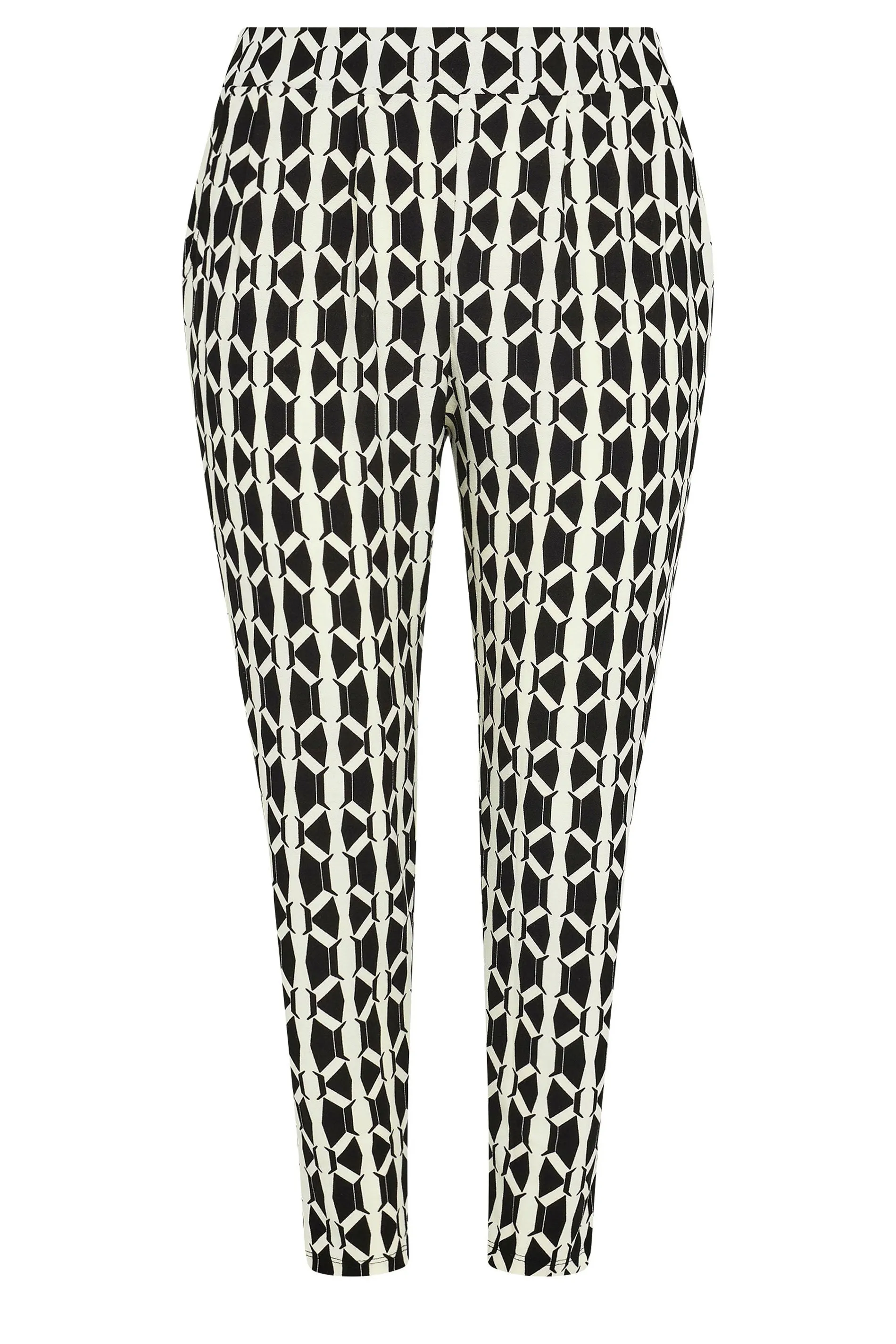 YOURS Curve Black Geometric Print Double Pleat Harem Trousers