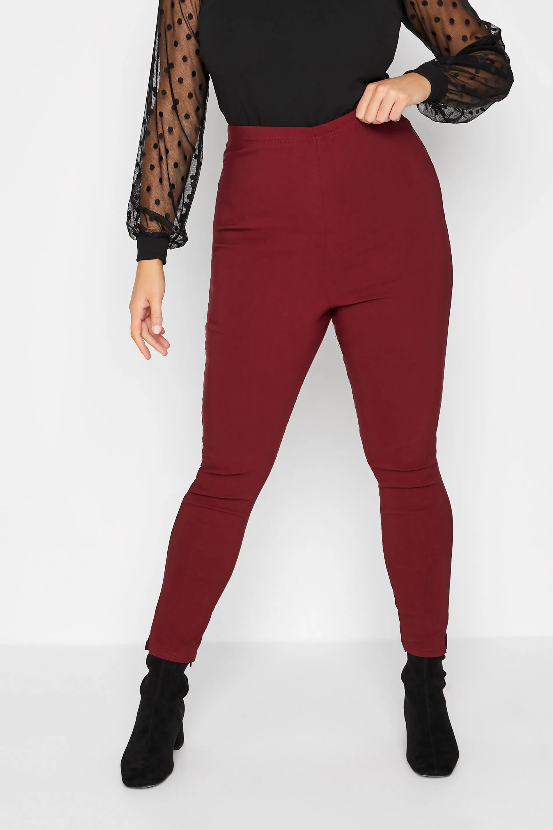 YOURS Curve Burgundy Red Stretch Bengaline Slim Leg Trousers