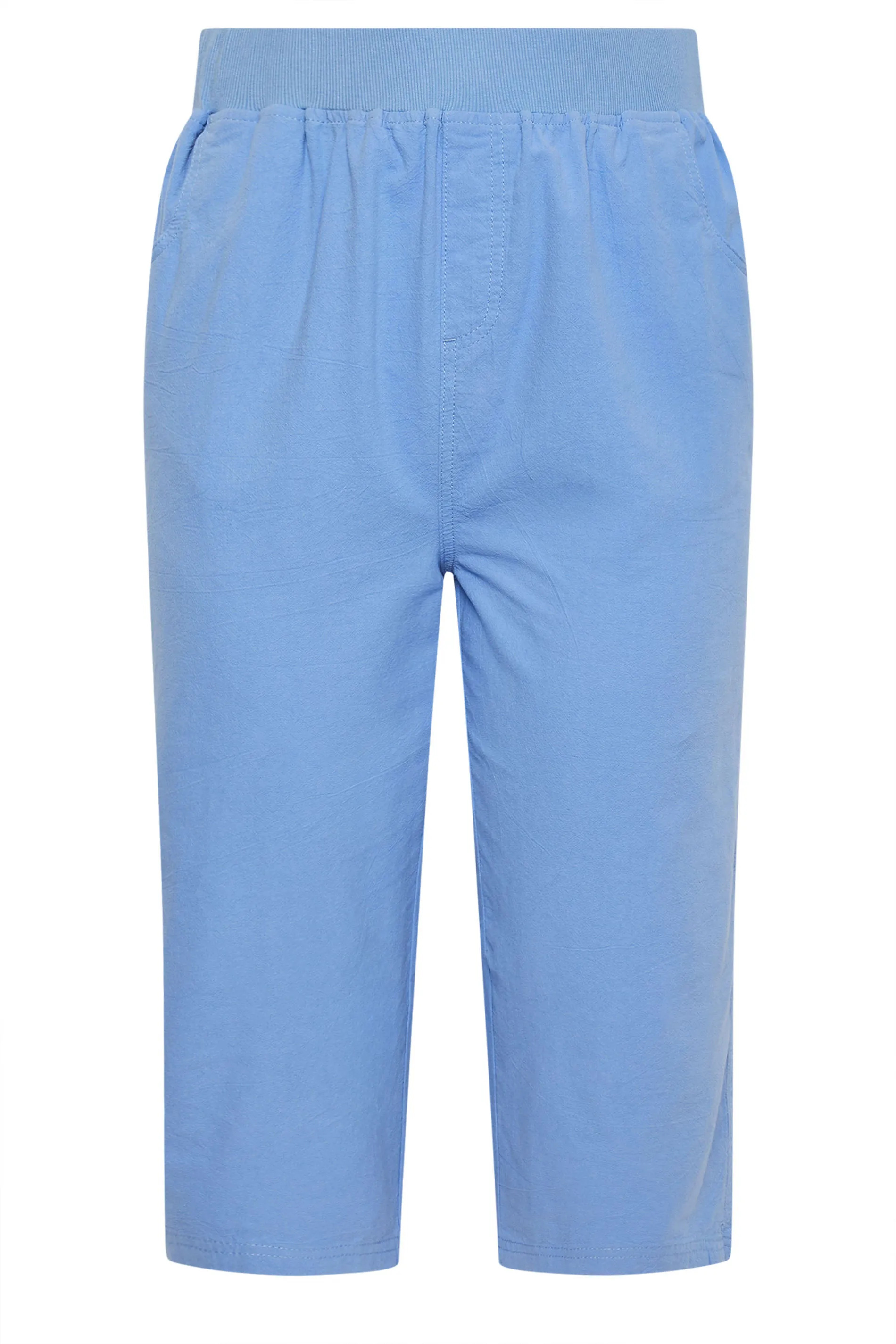 YOURS Curve Light Blue Elasticated Cool Cotton Cropped Trousers